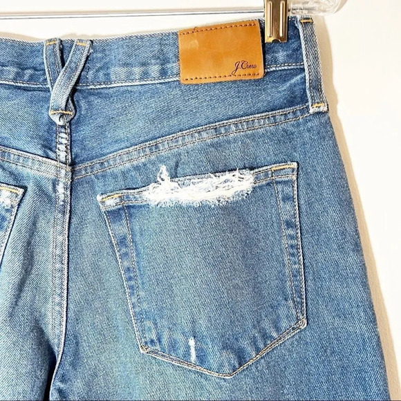 J Crew Slouchy Boyfriend Jeans 26 Tall Medium Wash Distressed Patches Embroidery - Picture 11 of 12